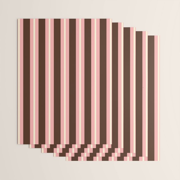 Old Fashioned Double Stripes Brown Pink Cream Narrow Vertical Stripe Pattern Wrapping Paper Gallery Image 3