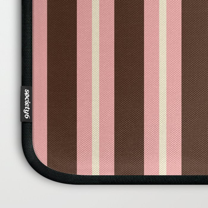 Old Fashioned Double Stripes Brown Pink Cream Narrow Vertical Stripe Pattern Laptop Sleeve Gallery Image 3