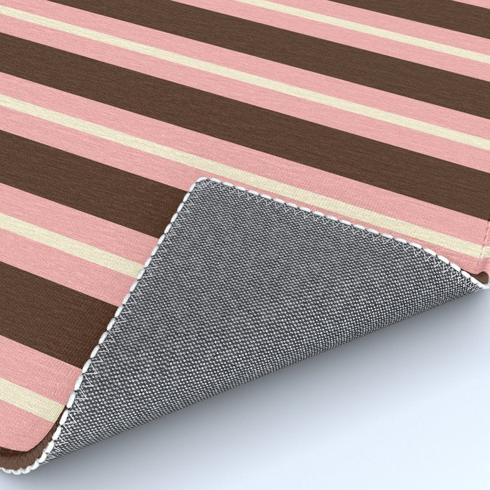 Old Fashioned Double Stripes Brown Pink Cream Narrow Vertical Stripe Pattern Rug Gallery Image 4