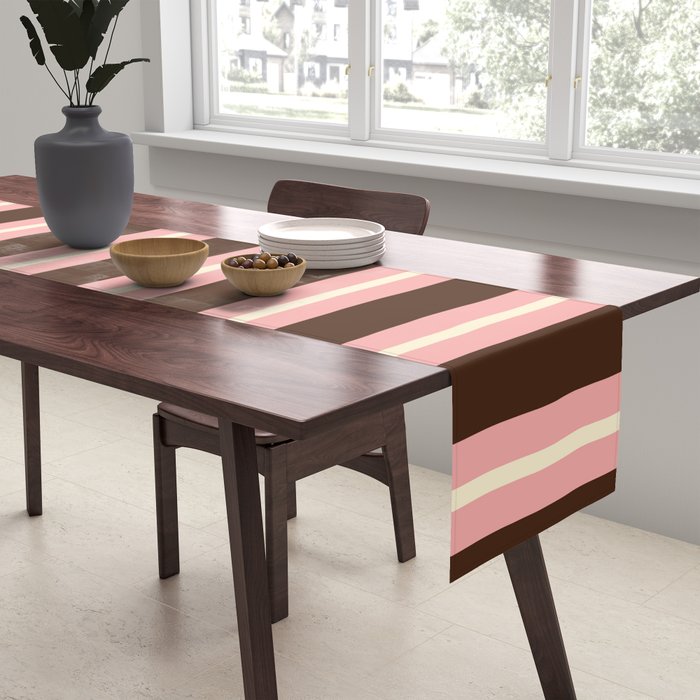 Old Fashioned Double Stripes Brown Pink Cream Narrow Vertical Stripe Pattern Table Runner Gallery Image 2