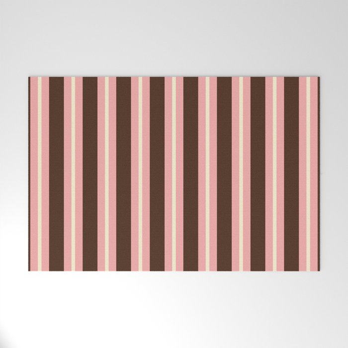 Old Fashioned Double Stripes Brown Pink Cream Narrow Vertical Stripe Pattern Welcome Mat Gallery Image 1