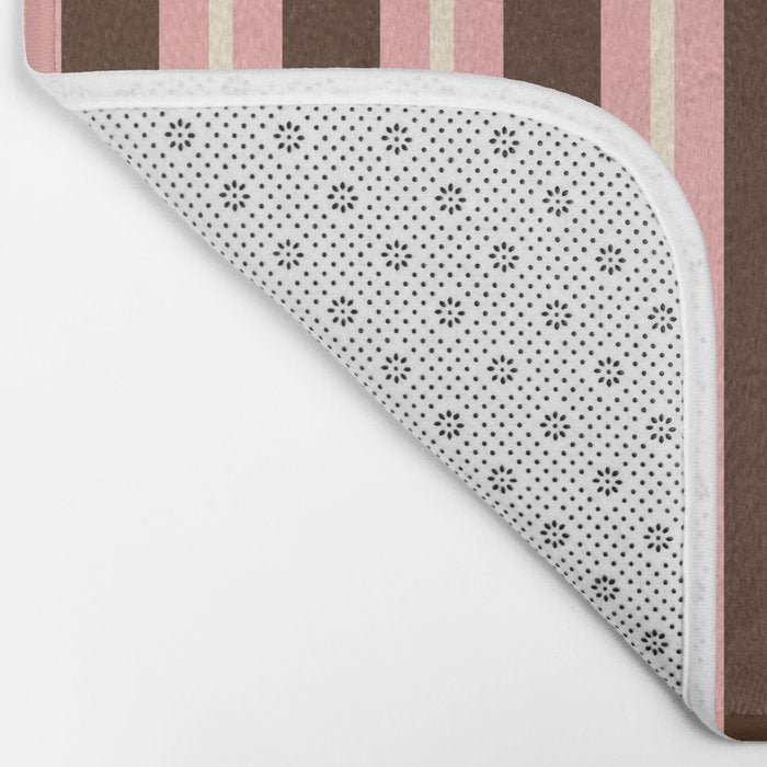 Old Fashioned Double Stripes Brown Pink Cream Narrow Vertical Stripe Pattern Bath Mat Gallery Image 2