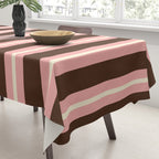 Old Fashioned Double Stripes Brown Pink Cream Narrow Vertical Stripe Pattern Tablecloth Gallery Image 3
