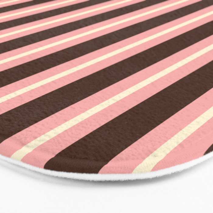Old Fashioned Double Stripes Brown Pink Cream Narrow Vertical Stripe Pattern Bath Mat Gallery Image 3