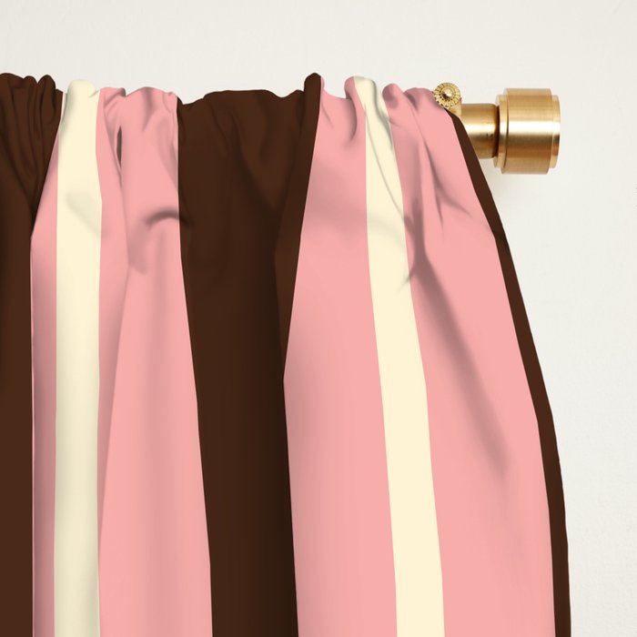 Old Fashioned Double Stripes Brown Pink Cream Narrow Vertical Stripe Pattern Window Curtain Gallery Image 2