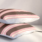 Old Fashioned Double Stripes Brown Pink Cream Narrow Vertical Stripe Pattern Pillow Sham Gallery Image 3