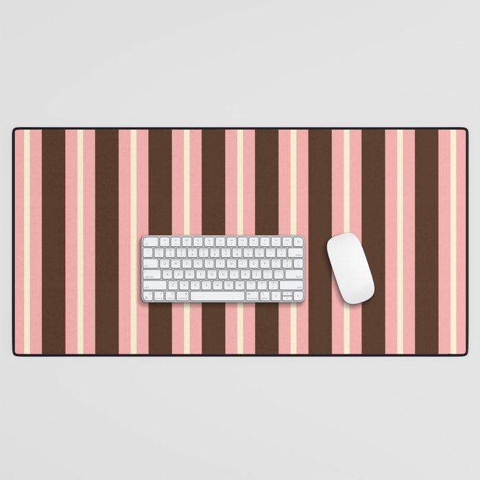 Old Fashioned Double Stripes Brown Pink Cream Narrow Vertical Stripe Pattern Desk Mat Gallery Image 1