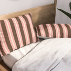 Old Fashioned Double Stripes Brown Pink Cream Narrow Vertical Stripe Pattern Pillow Sham Gallery Image 2
