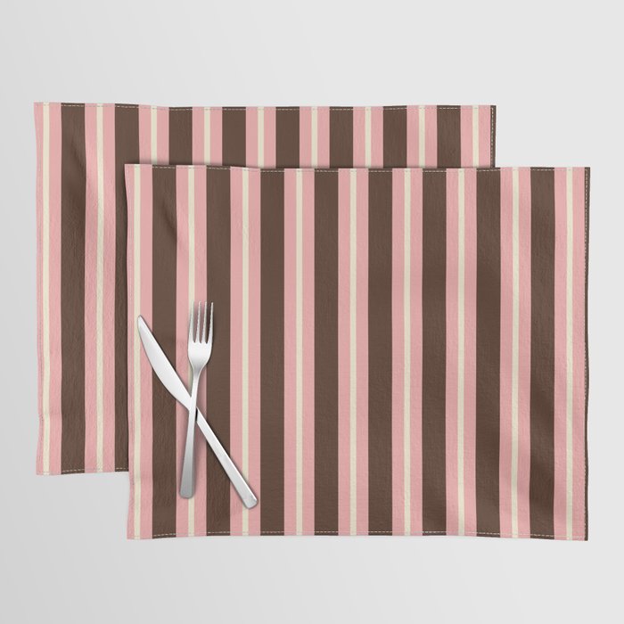 Old Fashioned Double Stripes Brown Pink Cream Narrow Vertical Stripe Pattern Placemat Gallery Image 1