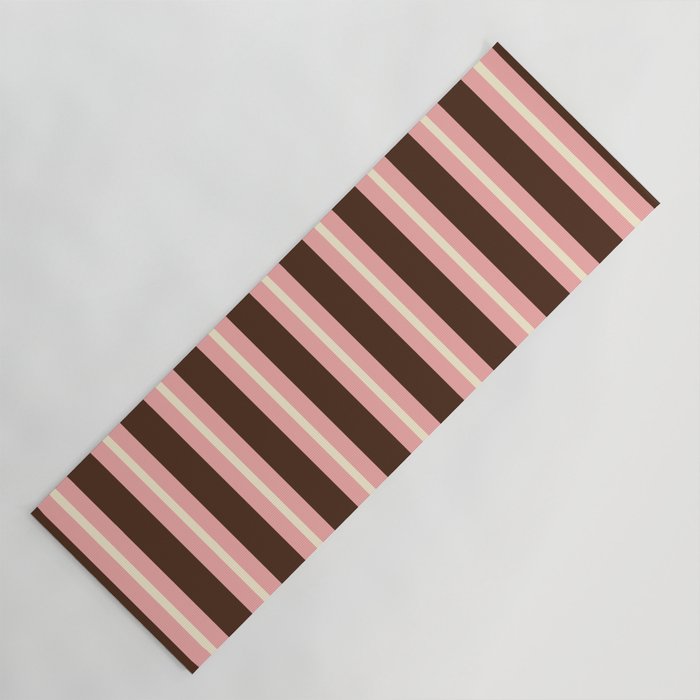 Old Fashioned Double Stripes Brown Pink Cream Narrow Vertical Stripe Pattern Yoga Mat