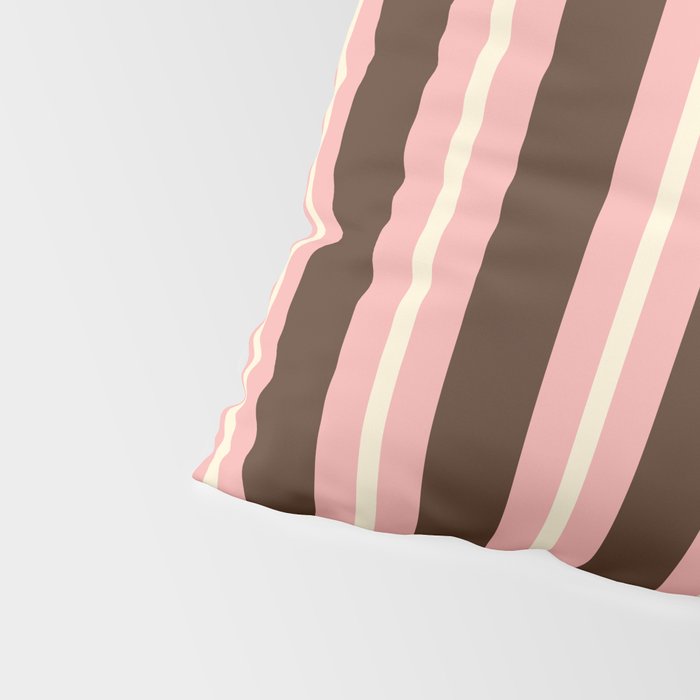 Old Fashioned Double Stripes Brown Pink Cream Narrow Vertical Stripe Pattern Pillow Sham Gallery Image 4