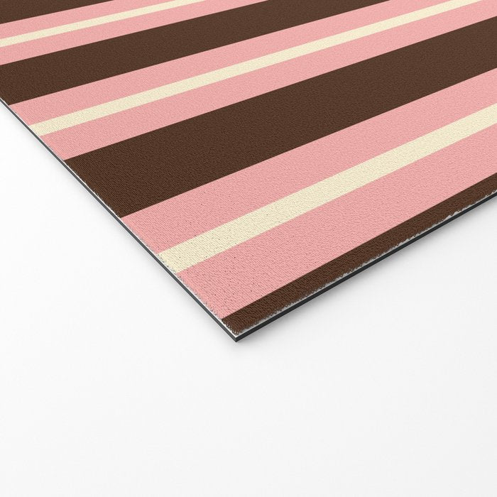 Old Fashioned Double Stripes Brown Pink Cream Narrow Vertical Stripe Pattern Welcome Mat Gallery Image 2