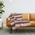 Old Fashioned Double Stripes Brown Pink Cream Narrow Vertical Stripe Pattern Throw Blanket Gallery Image 1