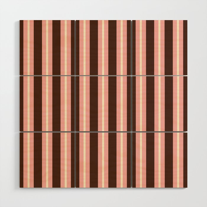 Old Fashioned Double Stripes Brown Pink Cream Narrow Vertical Stripe Pattern Wood Wall Art Gallery Image 1