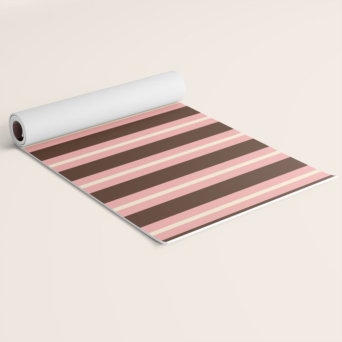 Old Fashioned Double Stripes Brown Pink Cream Narrow Vertical Stripe Pattern Yoga Mat Gallery Image 2