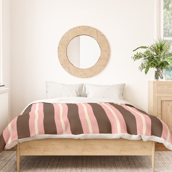 Old Fashioned Double Stripes Brown Pink Cream Narrow Vertical Stripe Pattern Duvet Cover Gallery Image 3