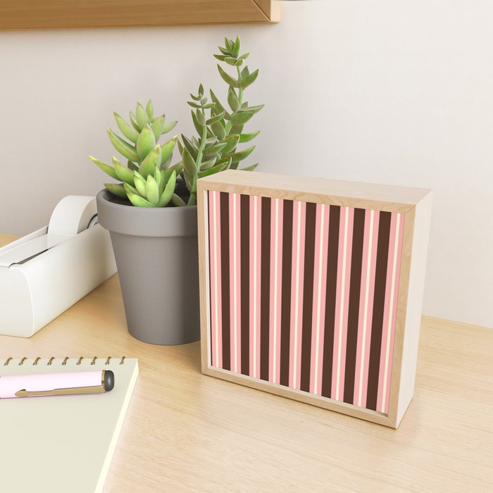 Old Fashioned Double Stripes Brown Pink Cream Narrow Vertical Stripe Pattern Mini Art Print Gallery Image 2