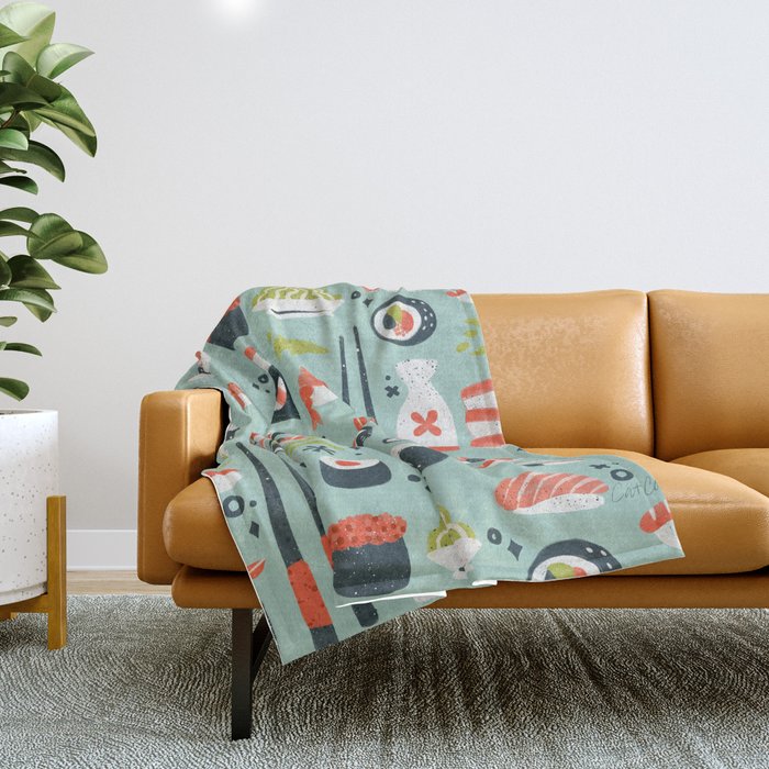 Sushi Dreams - Mint Throw Blanket Gallery Image 1