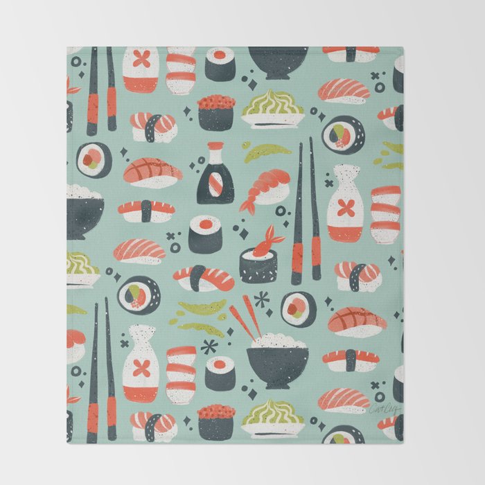 Sushi Dreams - Mint Throw Blanket Gallery Image 2