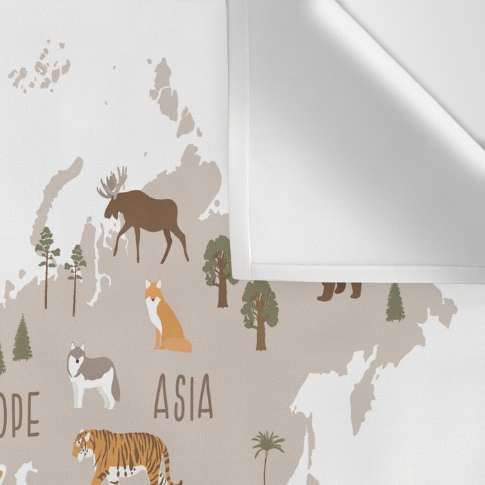 Kids World Map with Animals in White Wall Tapestry Gallery Image 3