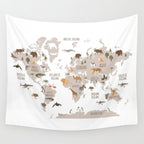 Kids World Map with Animals in White Wall Tapestry Gallery Image 4