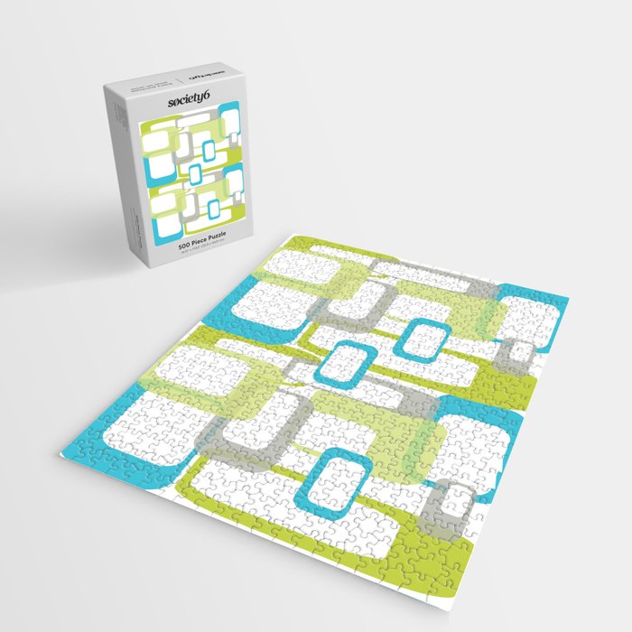 Mid-Century Modern Rectangle Design Blue Green and Gray Jigsaw Puzzle Gallery Image 2