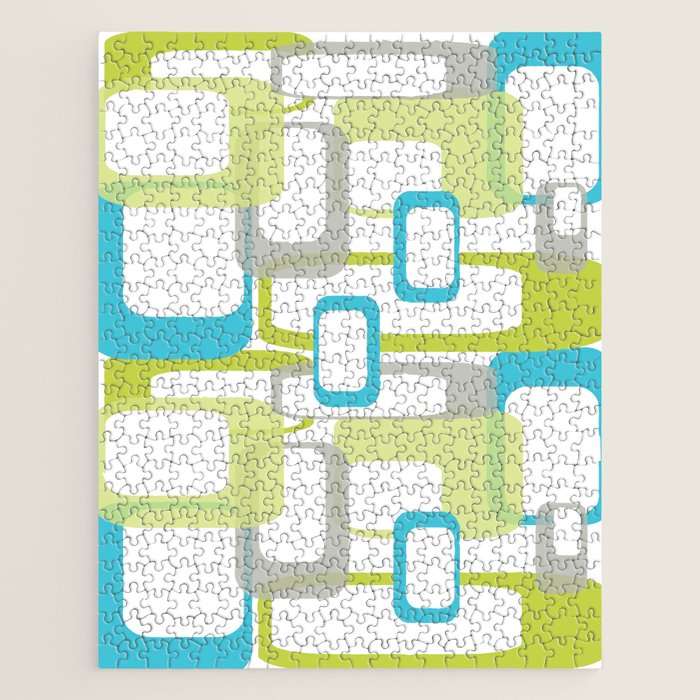 Mid-Century Modern Rectangle Design Blue Green and Gray Jigsaw Puzzle Gallery Image 1