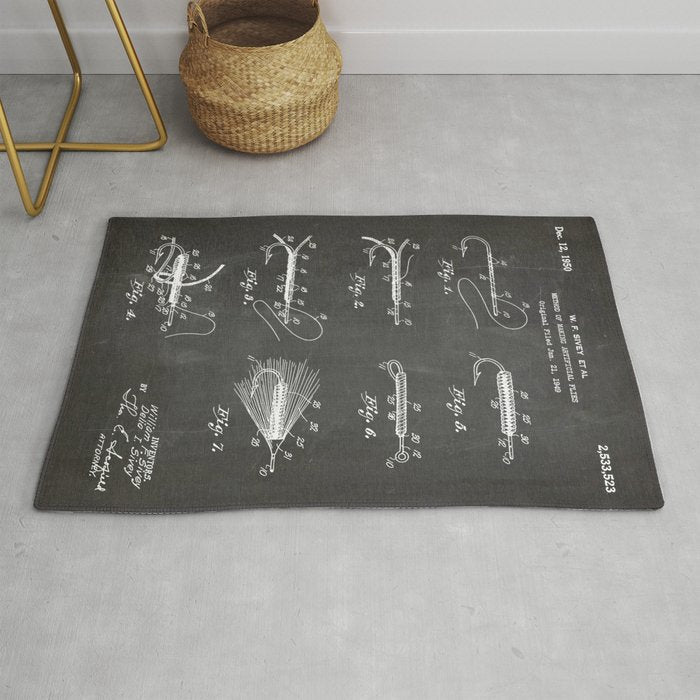 Fly Fishing Patent - Fisherman Art - Black Chalkboard Rug Gallery Image 1