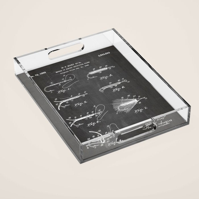 Fly Fishing Patent - Fisherman Art - Black Chalkboard Acrylic Tray Gallery Image 1