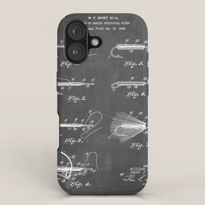 Fly Fishing Patent - Fisherman Art - Black Chalkboard iPhone Case Gallery Image 1