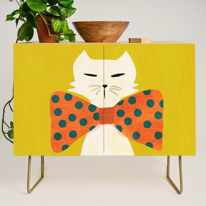 Cat with incredebly oversized humongous bowtie Credenza Gallery Image 1