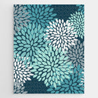 Modern Flowers Print, Teal and White Jigsaw Puzzle Gallery Image 1