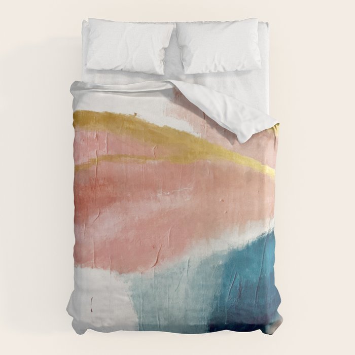 Exhale: a pretty, minimal, acrylic piece in pinks, blues, and gold Duvet Cover Gallery Image 6