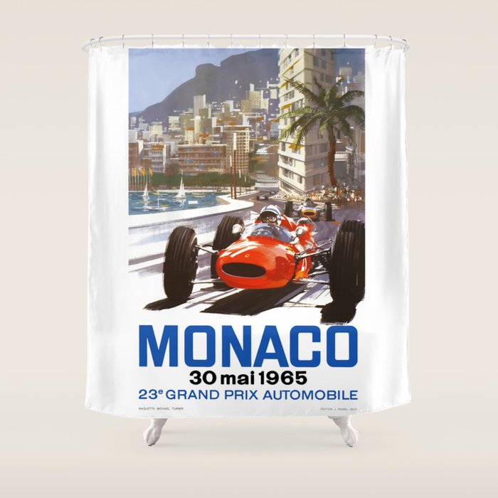 1965 Monaco Grand Prix Racing Poster Shower Curtain Gallery Image 1