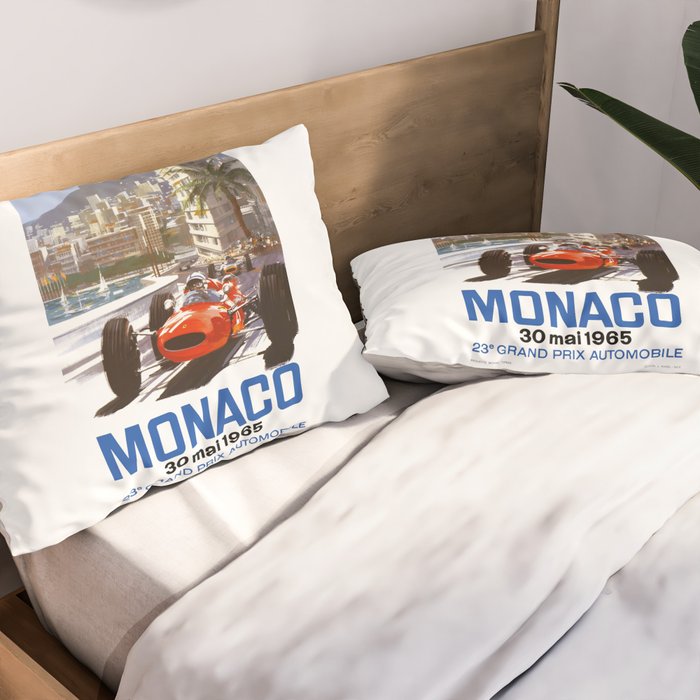1965 Monaco Grand Prix Racing Poster Pillow Sham Gallery Image 2