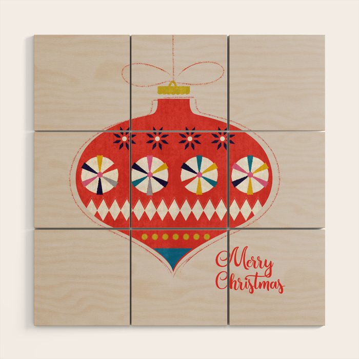 Festive red retro bauble Wood Wall Art Gallery Image 1