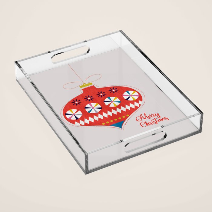 Festive red retro bauble Acrylic Tray Gallery Image 1