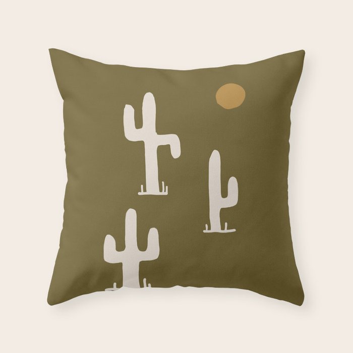 saguaro silent disco - olive Throw Pillow Gallery Image 6
