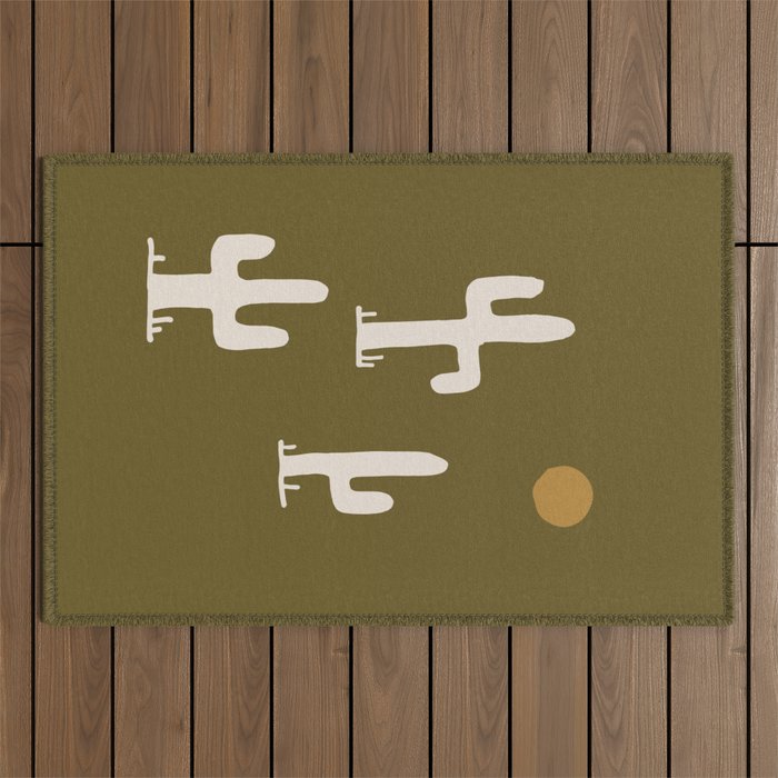 saguaro silent disco - olive Outdoor Rug Gallery Image 1