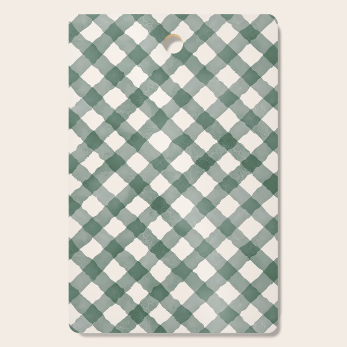 Hand Painted Dark Green Festive Gingham Theme Cutting Board Gallery Image 1