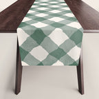 Hand Painted Dark Green Festive Gingham Theme Table Runner Gallery Image 1