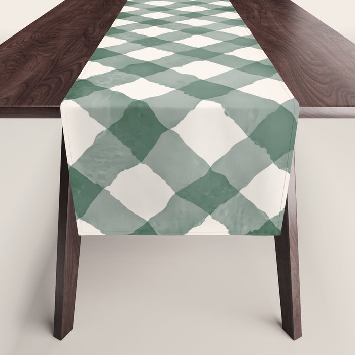 Hand Painted Dark Green Festive Gingham Theme Table Runner Gallery Image 1