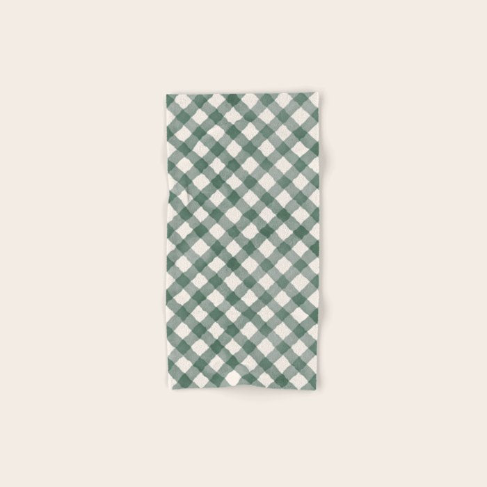 Hand Painted Dark Green Festive Gingham Theme Bath Towel Gallery Image 1