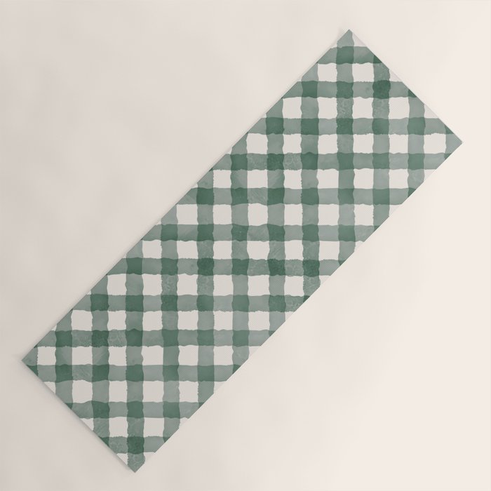 Hand Painted Dark Green Festive Gingham Theme Yoga Mat Gallery Image 1