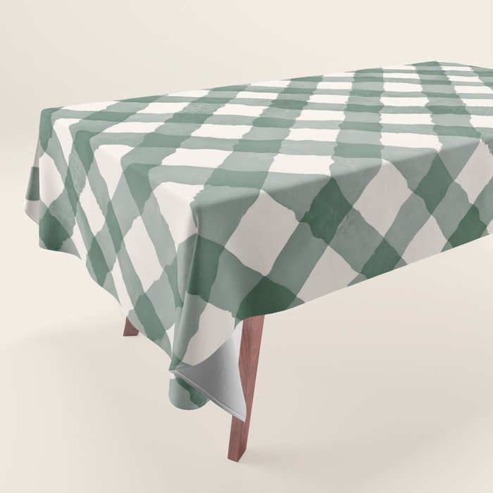 Hand Painted Dark Green Festive Gingham Theme Tablecloth Gallery Image 1