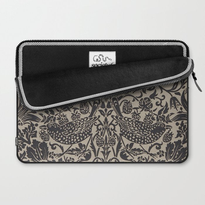 William Morris Pure Strawberry Thief Black Gilver Graphite Pattern Laptop Sleeve Gallery Image 2
