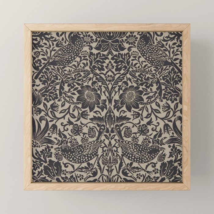 William Morris Pure Strawberry Thief Black Gilver Graphite Pattern Mini Art Print Gallery Image 1