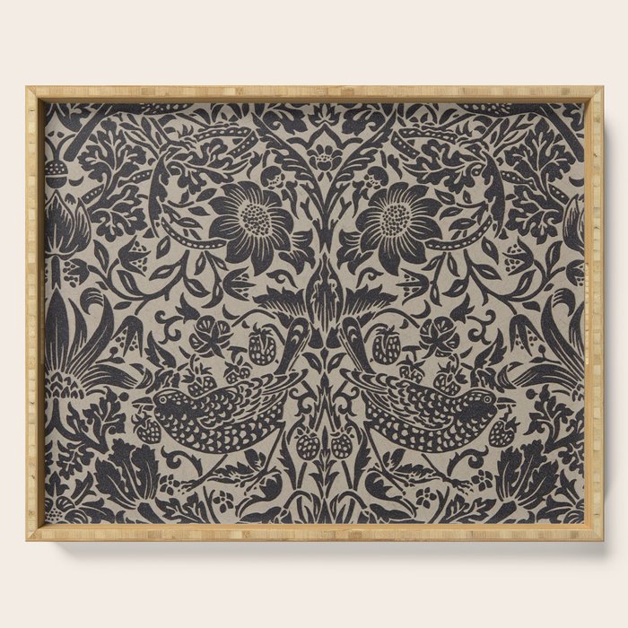 William Morris Pure Strawberry Thief Black Gilver Graphite Pattern Serving Tray Gallery Image 1
