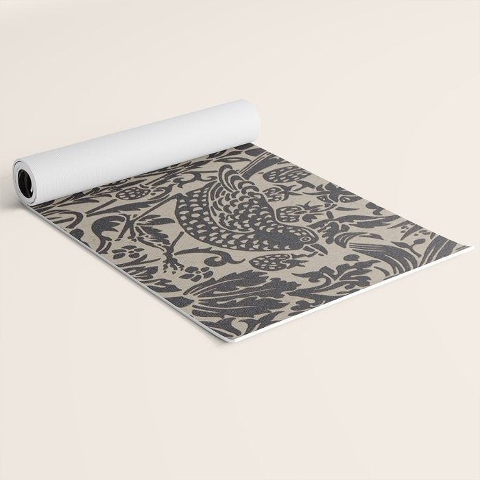 William Morris Pure Strawberry Thief Black Gilver Graphite Pattern Yoga Mat Gallery Image 2