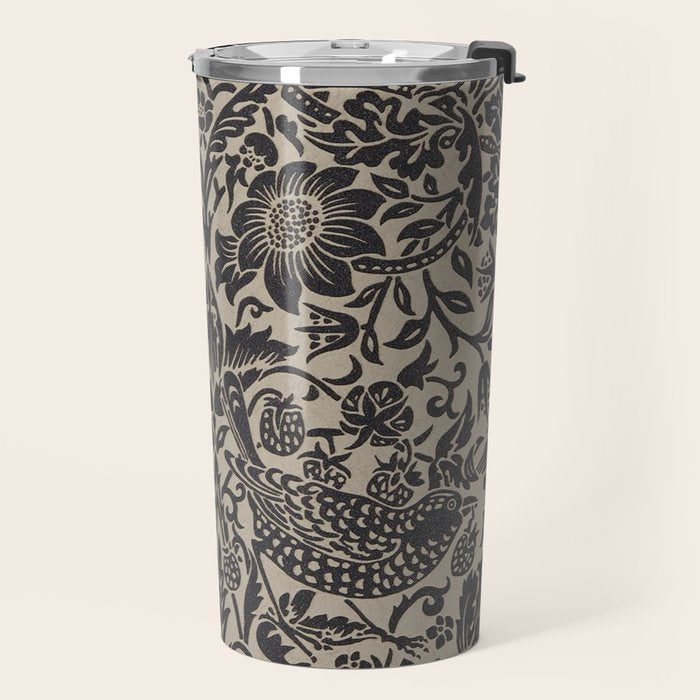 William Morris Pure Strawberry Thief Black Gilver Graphite Pattern Travel Mug Gallery Image 2